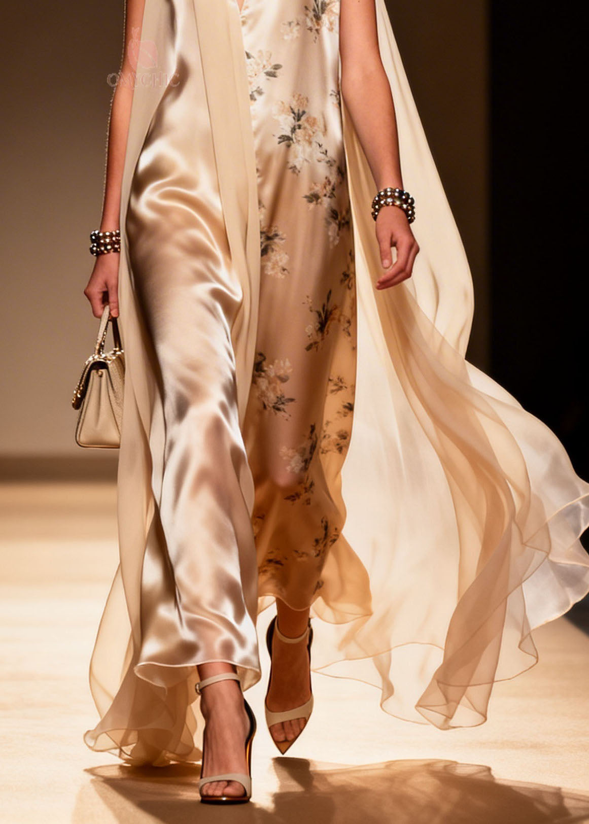 Chic V Neck Print Patchwork Chiffon Maxi Dresses Summer - View 4