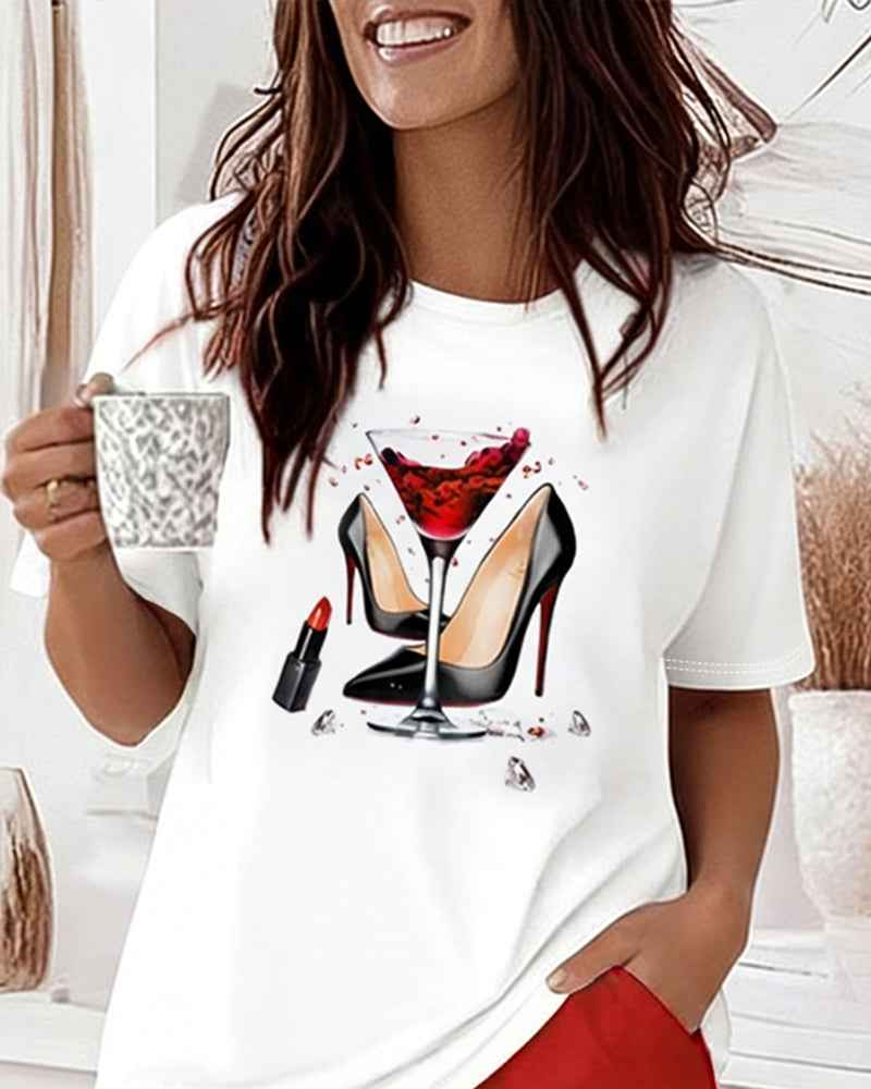 Chic Lounge Set | Women's Graphic Print Top & Elastic Waist Shorts