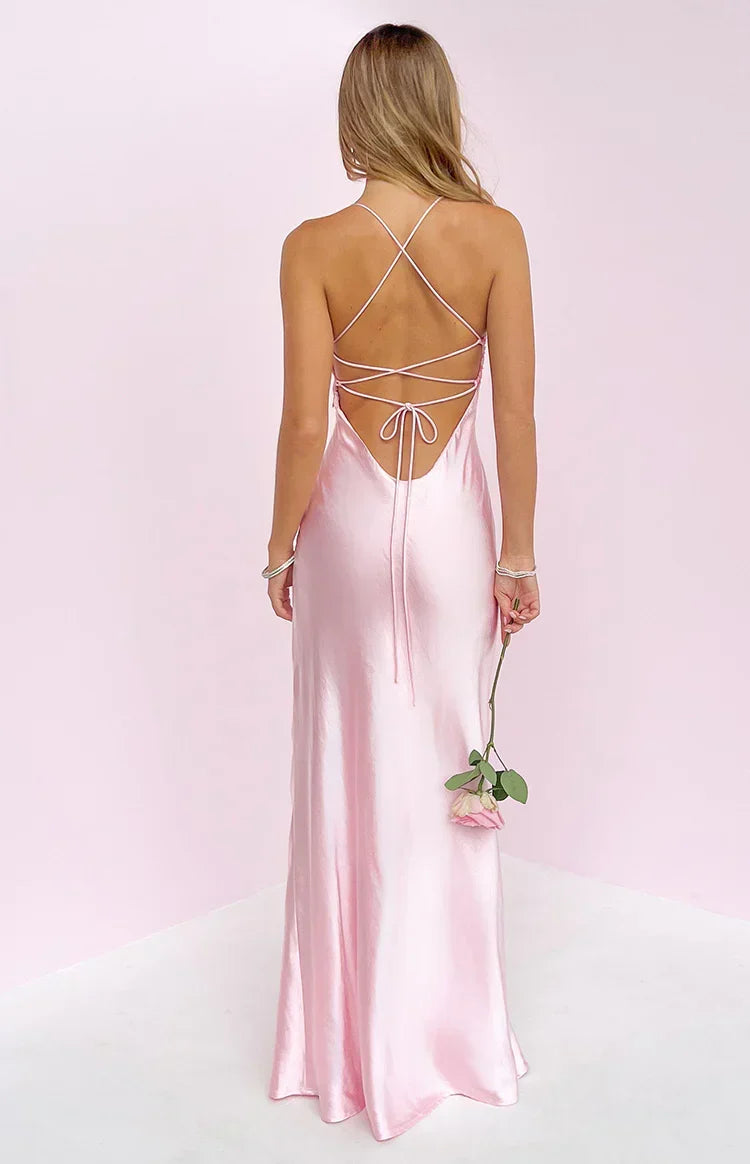 Satin Beaded Floral Sweetheart Bust Bias Cut Maxi Dress 2