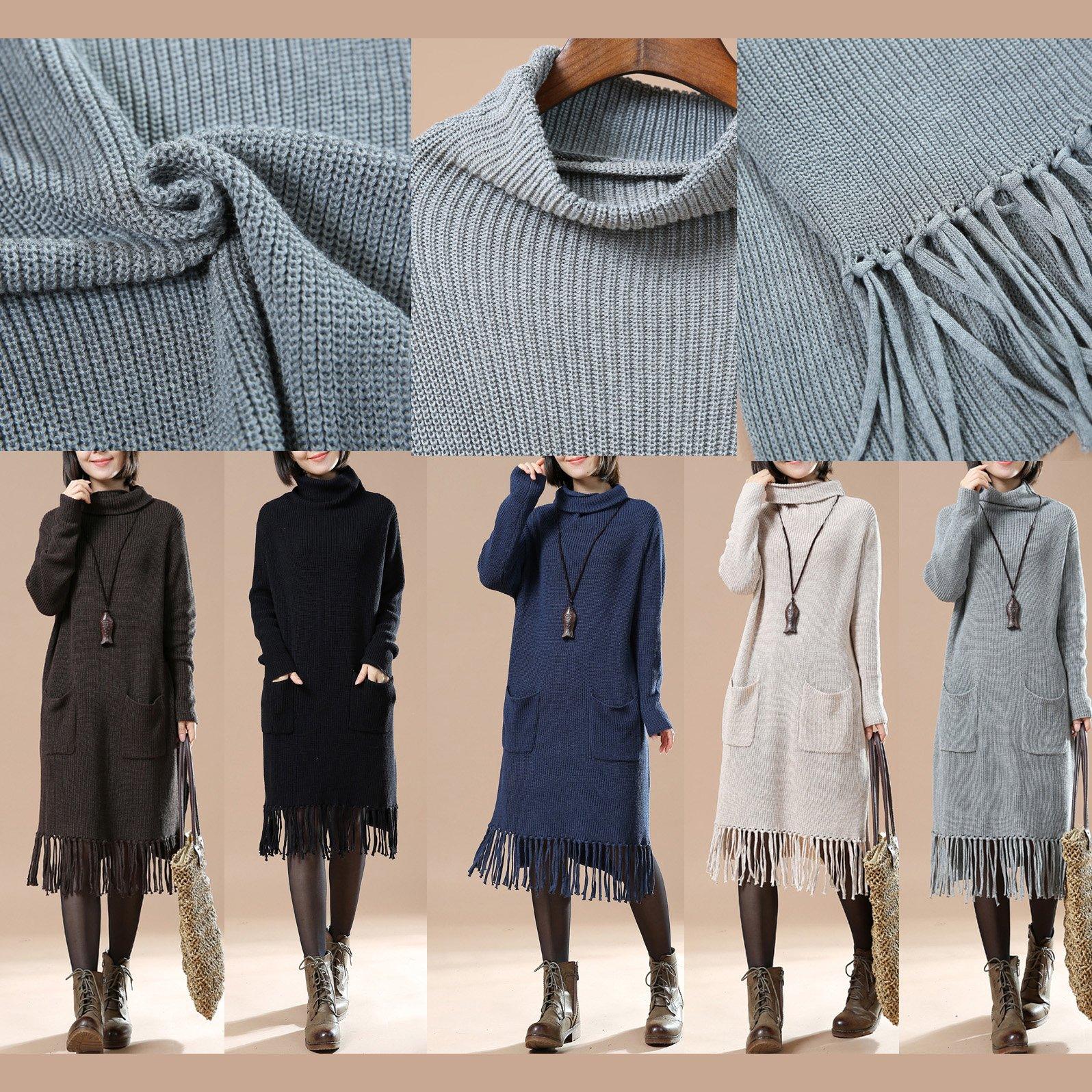 Chocolate tasseled sweaters plus size winter dresses knitted