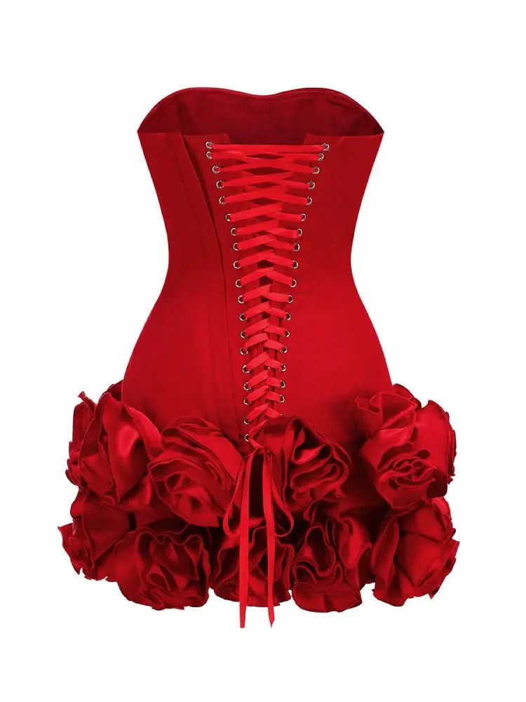 Strapless Corset Bodice Rosette Ruffle Hem Mini Party Dress 5