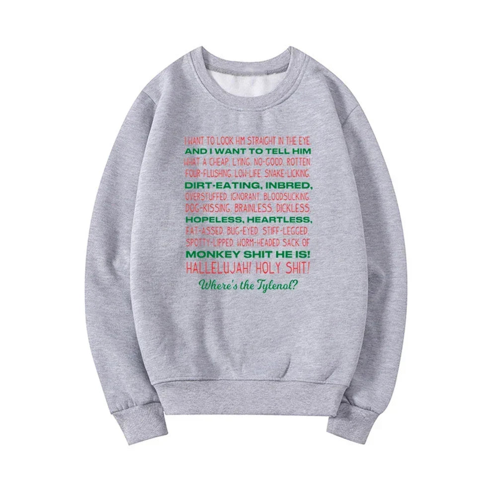 Crew Neck Long Sleeve Holiday Quote Graphic Print Sweatshirt 4