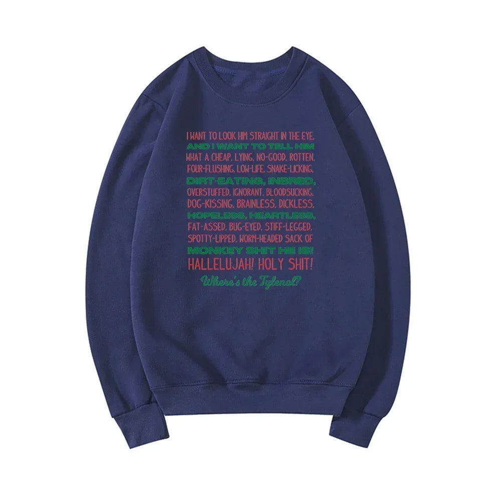 Crew Neck Long Sleeve Holiday Quote Graphic Print Sweatshirt 12