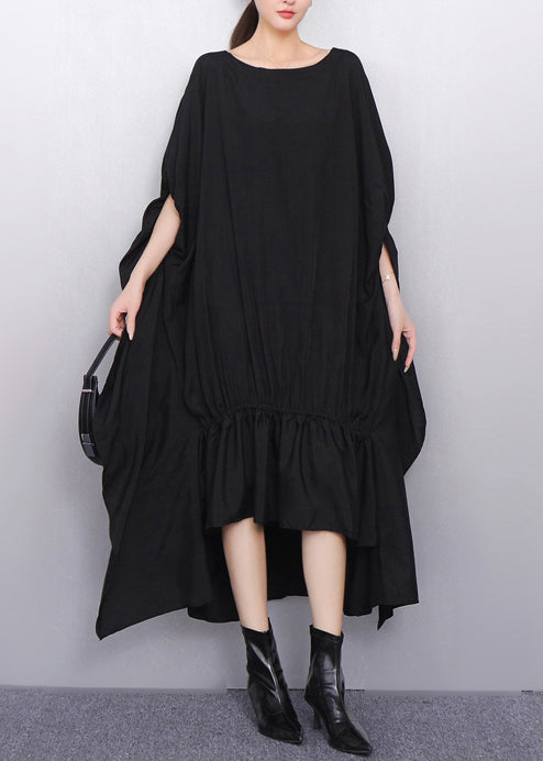 Oversized Batwing Sleeve High Low Ruffle Tier Midi Dress