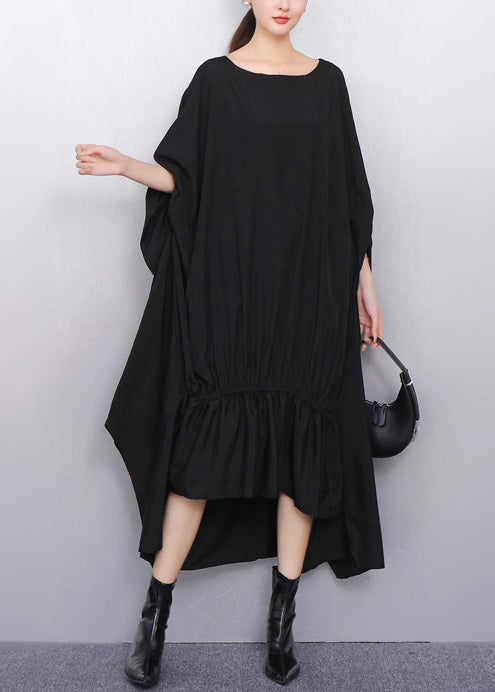 Oversized Batwing Sleeve High Low Ruffle Tier Midi Dress