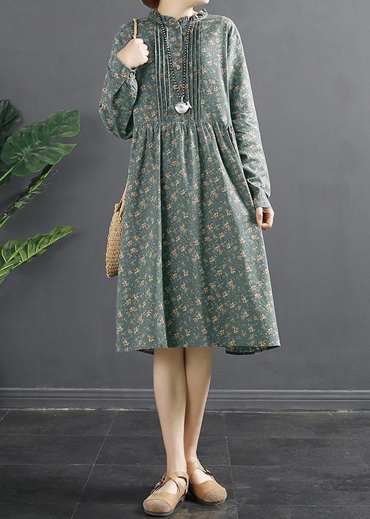 Classy Button Spring Pattern Blue Dresses