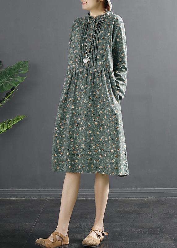Classy Button Spring Pattern Blue Dresses
