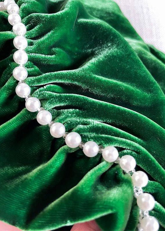 Classy Green V Neck Nail Bead Patchwork Silk Velvet Maxi Dress Fall - View 5