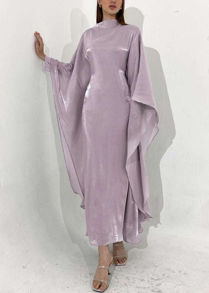 Metallic Organza Cape Sleeve Mock Neck Maxi Gown