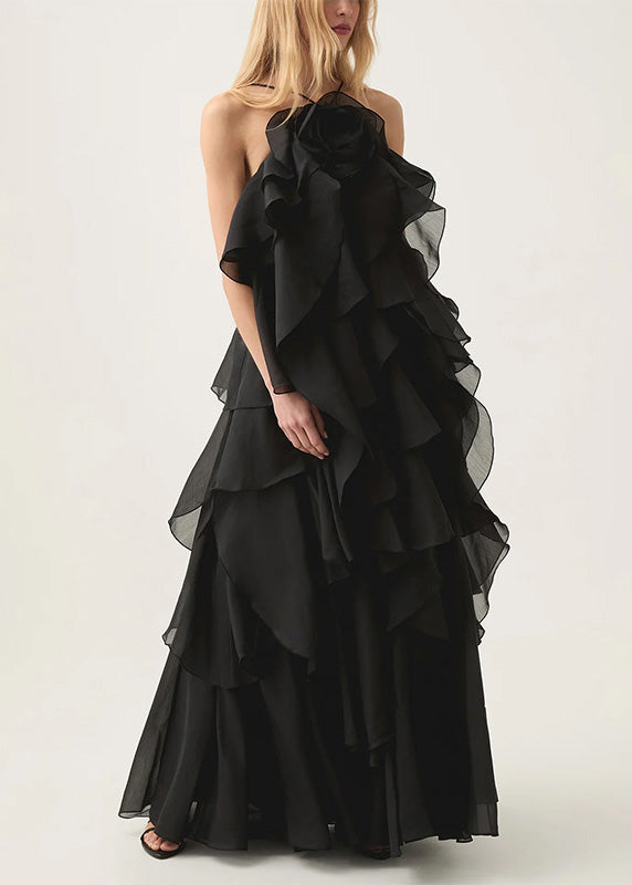 Classy Orange Ruffled Asymmetrical Patchwork Chiffon Dress Summer 2
