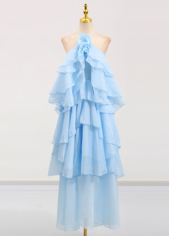 Classy Orange Ruffled Asymmetrical Patchwork Chiffon Dress Summer 3