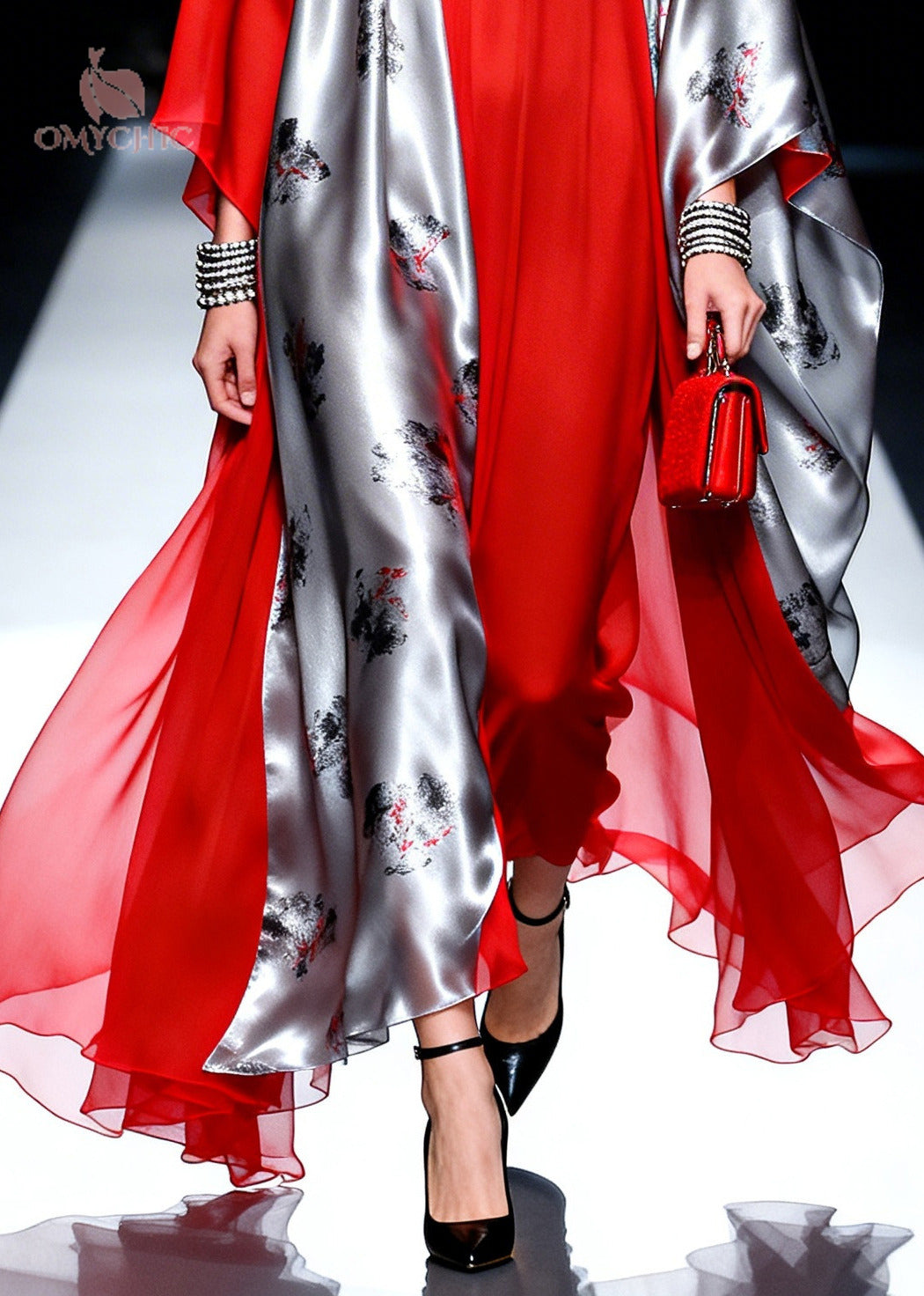 Classy Red Asymmetrical Patchwork Chiffon Maxi Dress Summer - View 4