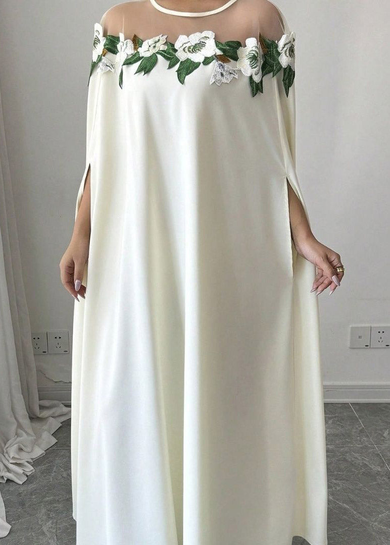 Classy White Tulle Patchwork Floral Maxi Dresses Spring
