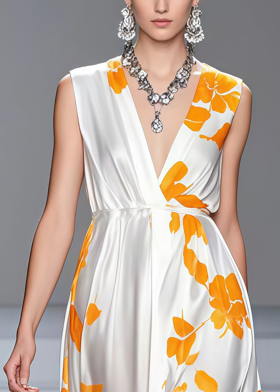 Floral Print Deep V-Neck Sleeveless Empire Waist A-Line Maxi Dress