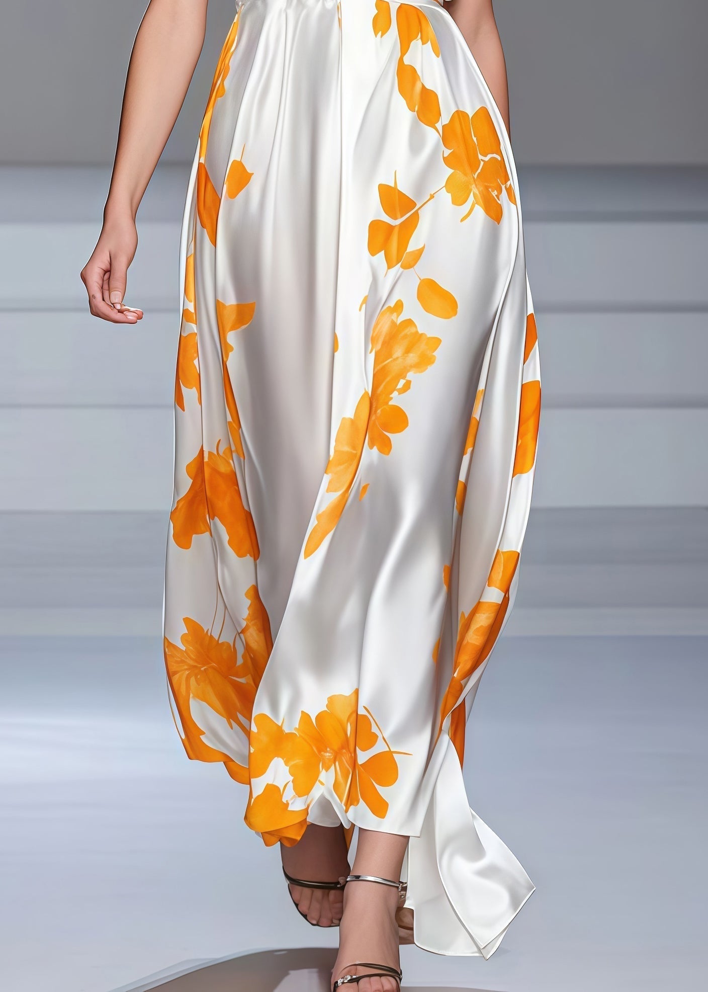 Floral Print Deep V-Neck Sleeveless Empire Waist A-Line Maxi Dress