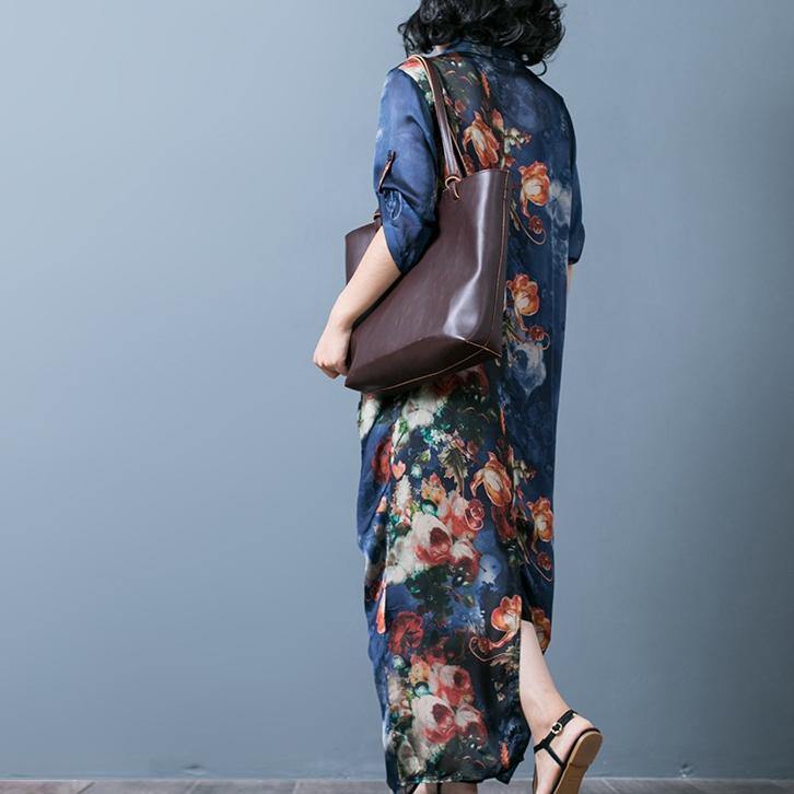 Floral Print Wrap V-Neck Patch Pocket Oversized Maxi Dress