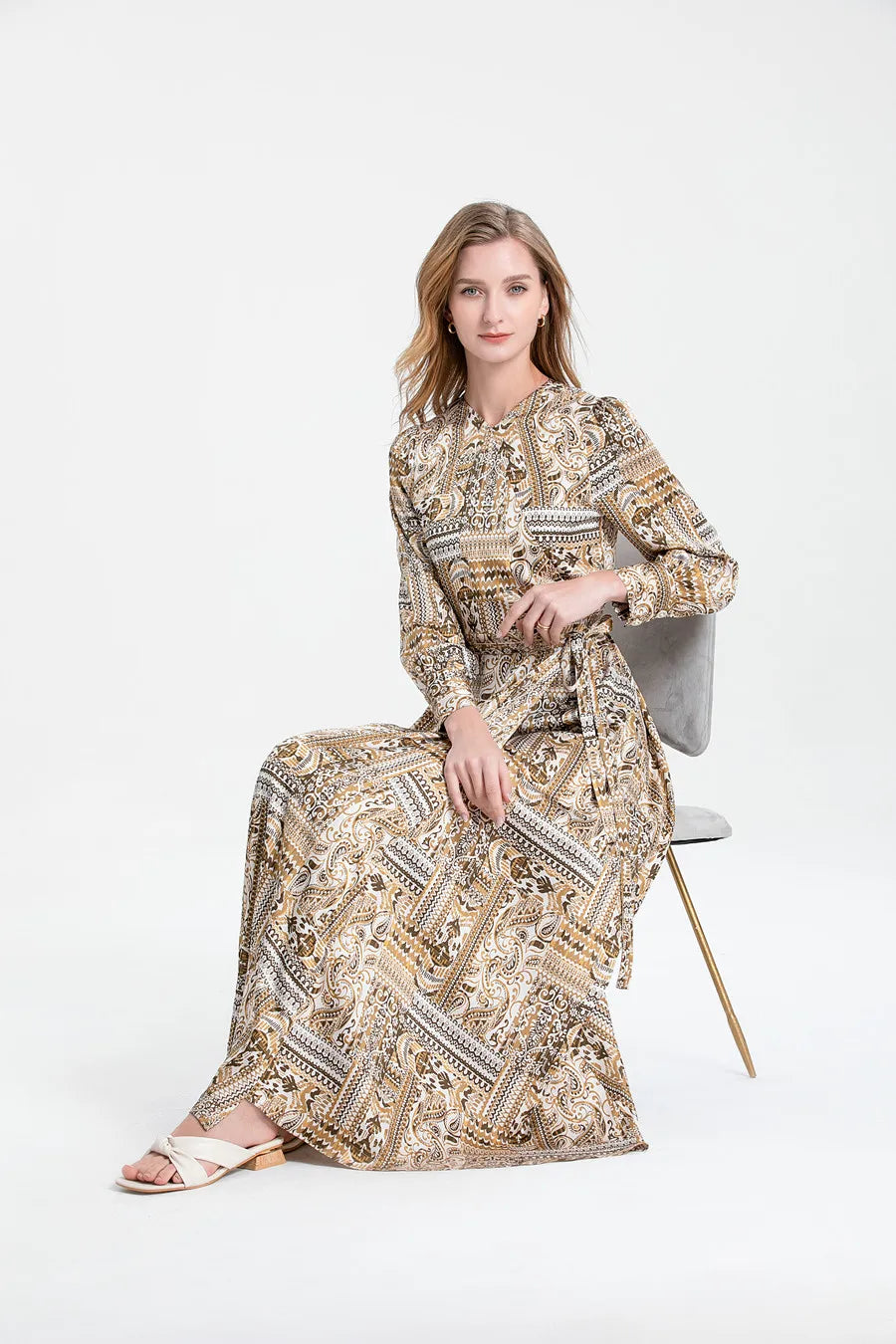 Summer Clearance Sale Printed Acetate Satin Fabric Maxi Dress - View 5