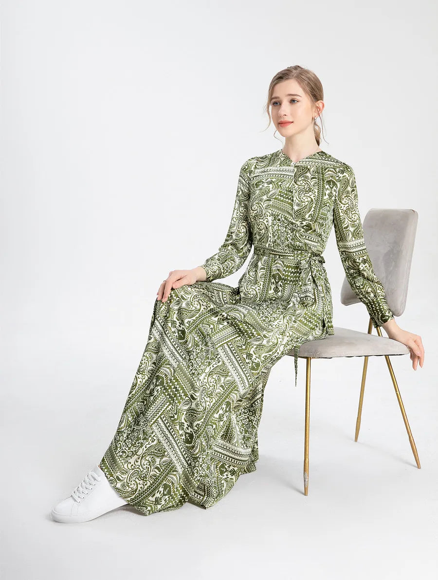 Summer Clearance Sale Printed Acetate Satin Fabric Maxi Dress - View 6
