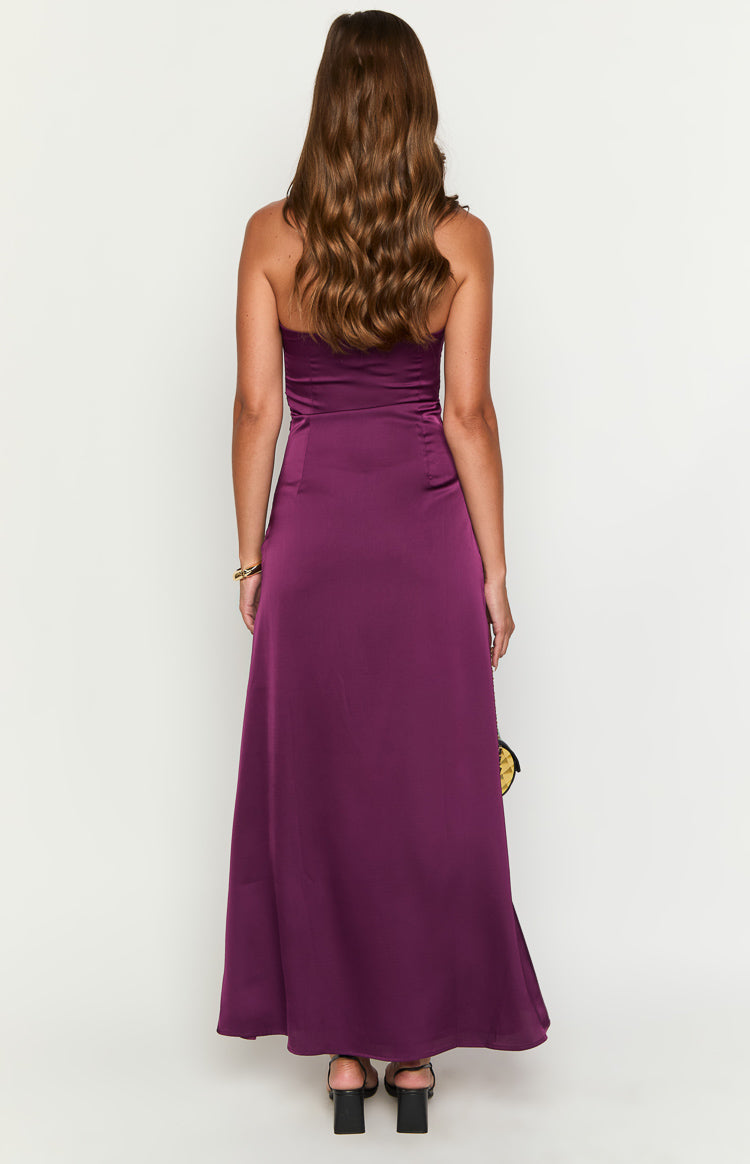Satin Strapless Twist Front Cut Out Waist Maxi Dress 5