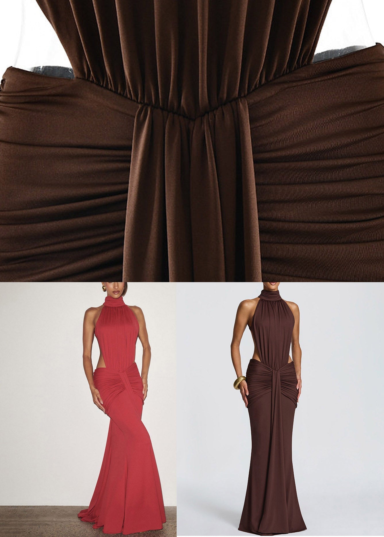 Coffee Tie Lace Backless Solid Long Fish-Tail Dress Sleeveless - View 5