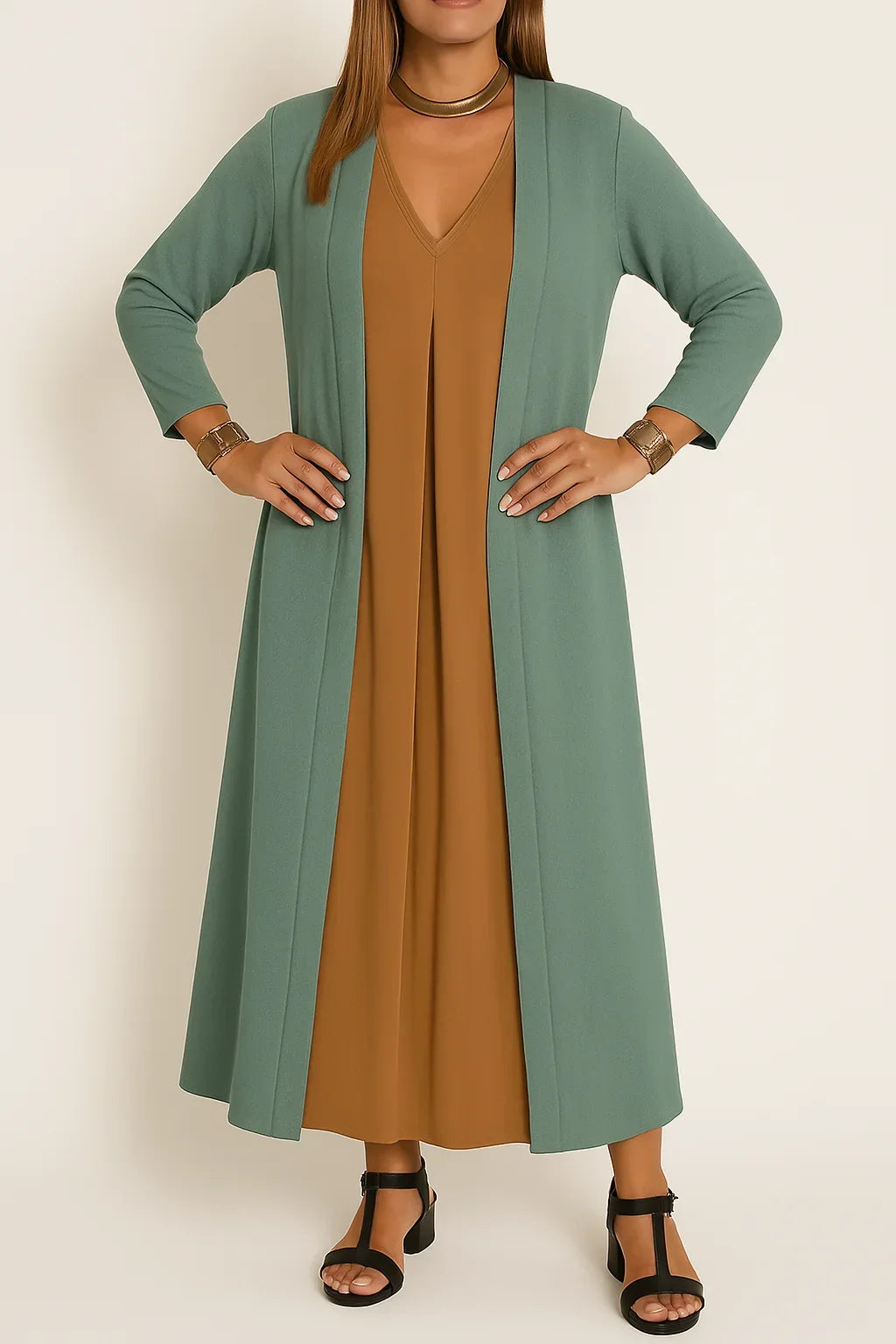 Sleeveless Maxi Dress and Duster Cardigan Two Piece Set 23