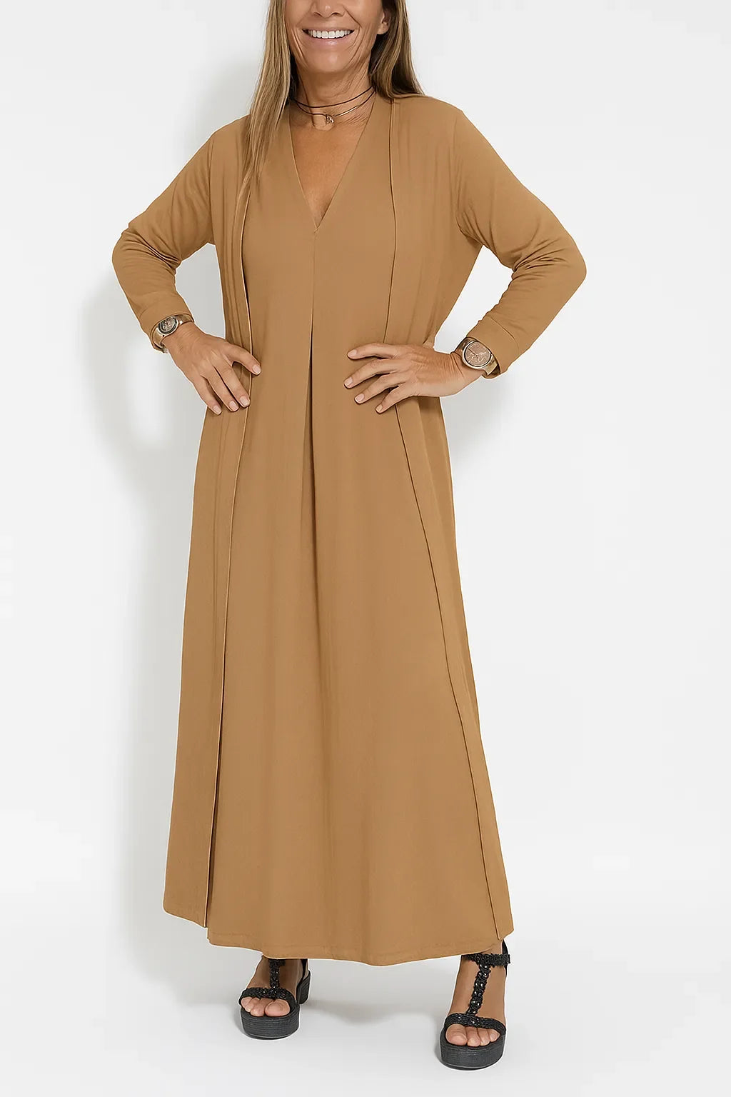 Sleeveless Maxi Dress and Duster Cardigan Two Piece Set 17
