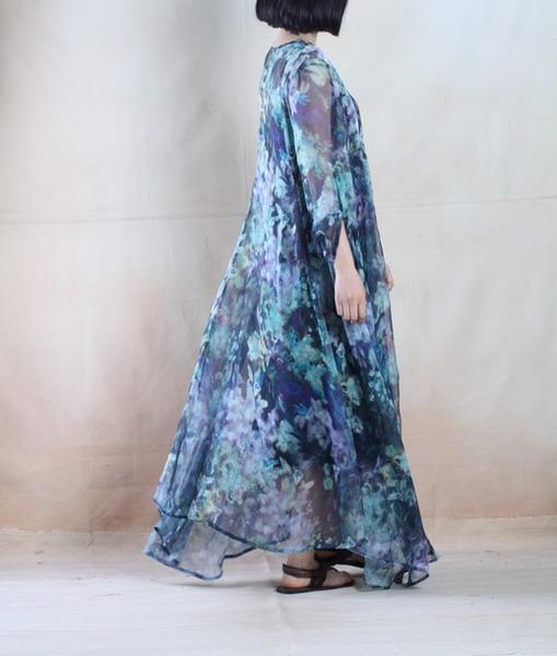 Colorful world blue chiffon maxi dress floral sundress holiday dresses