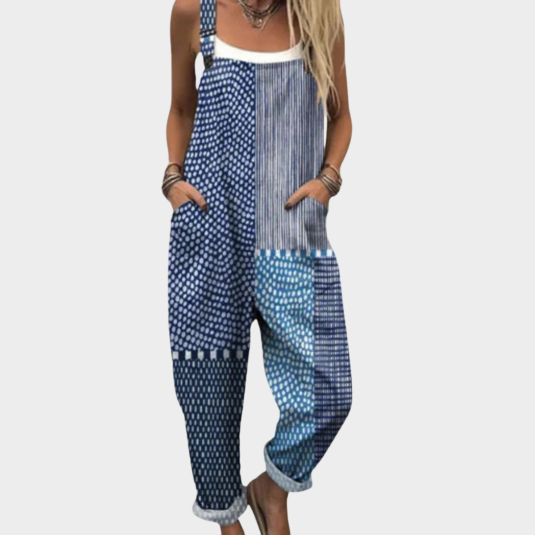 Polka Dot Stripe Patchwork Wide Leg Overall Jumpsuit