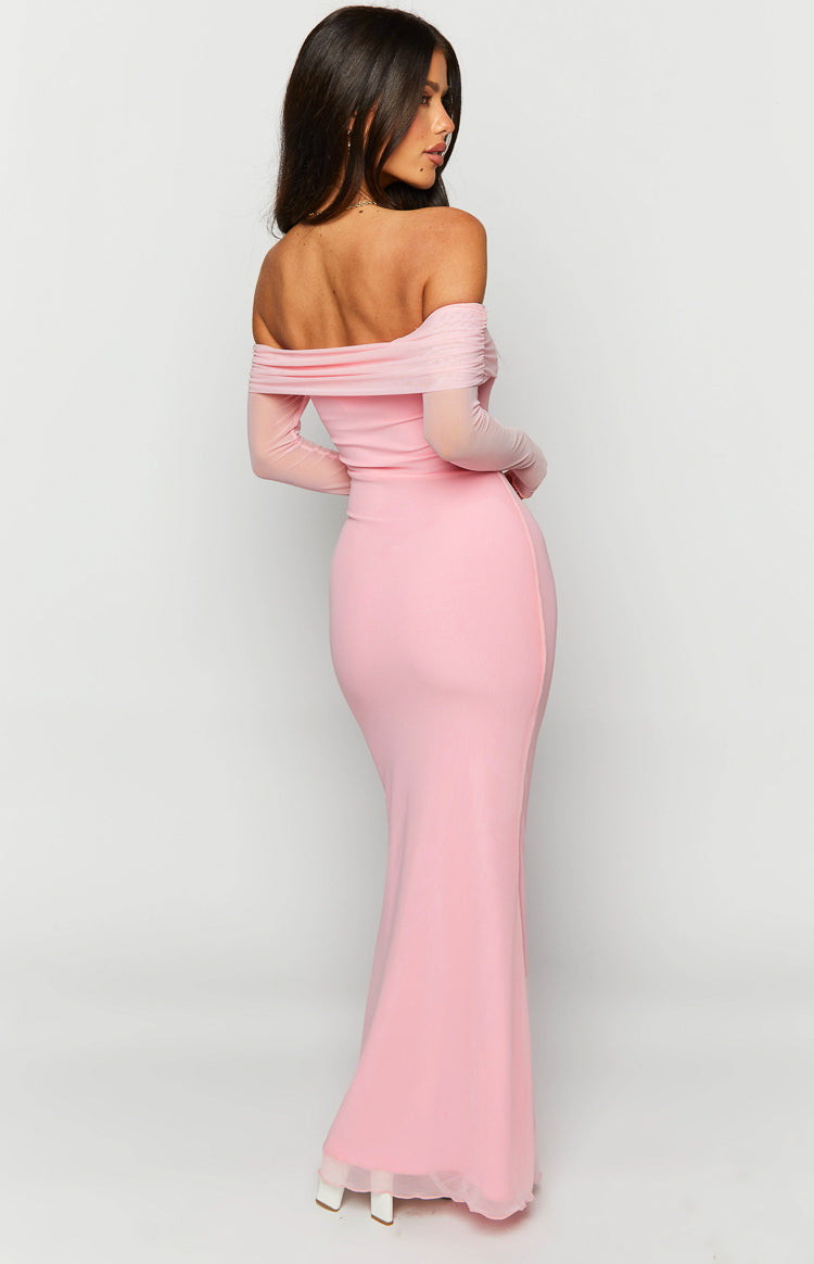 Mesh Off Shoulder Long Sleeve Ruched Bust Fitted Maxi Dress 5