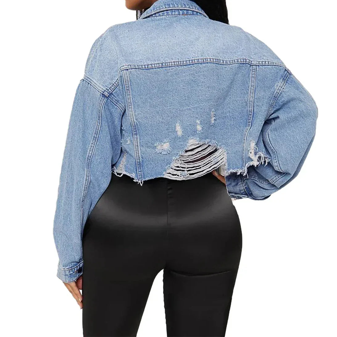 Cotton Denim Cardigan Punk Bomber Windbreaker Hollow Out Jacket