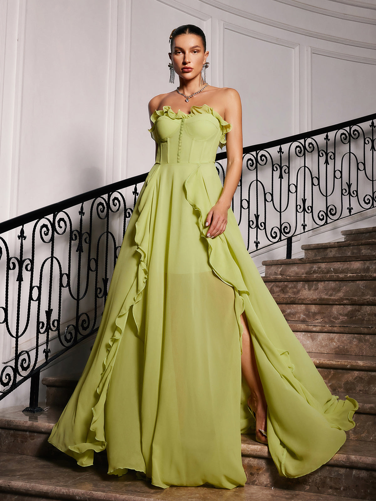 Strapless Corset High Split Chiffon Maxi Dress 2