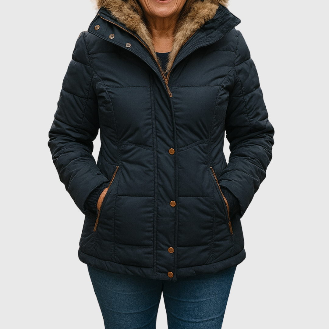 Faux Fur Hooded Zip Front Puffer Jacket