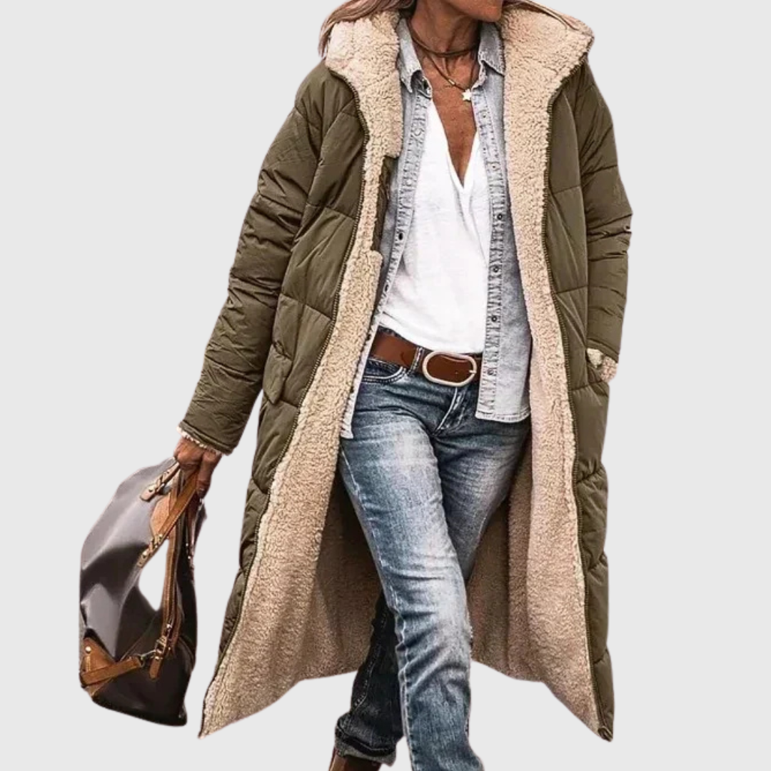 Hooded Sherpa Lined Longline Quilted Coat