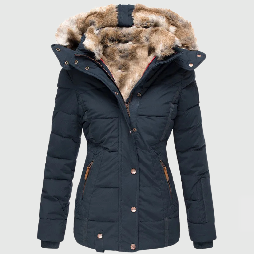 Faux Fur Hooded Zip Front Puffer Jacket