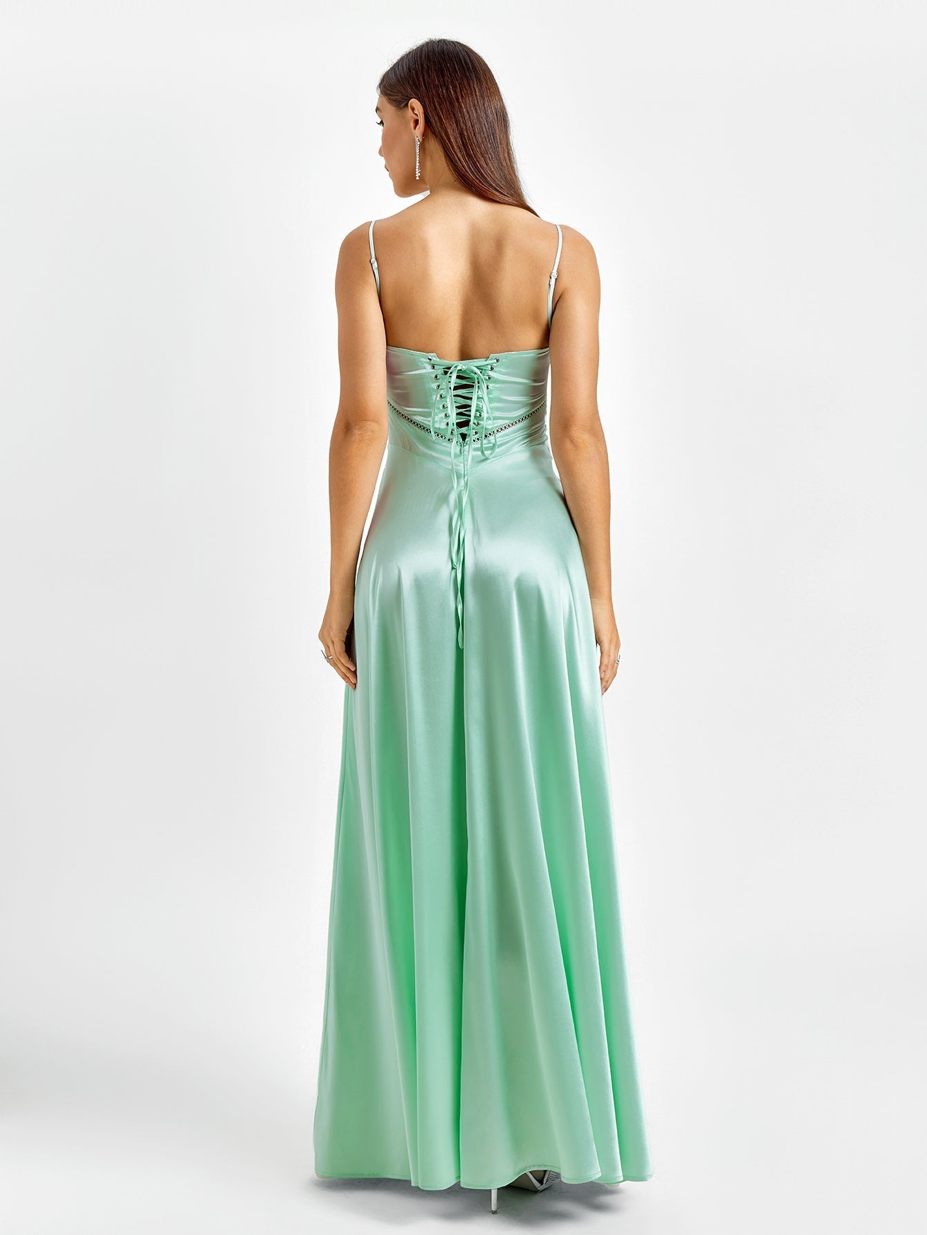Crisscross Back Satin Maxi Dress - View 13