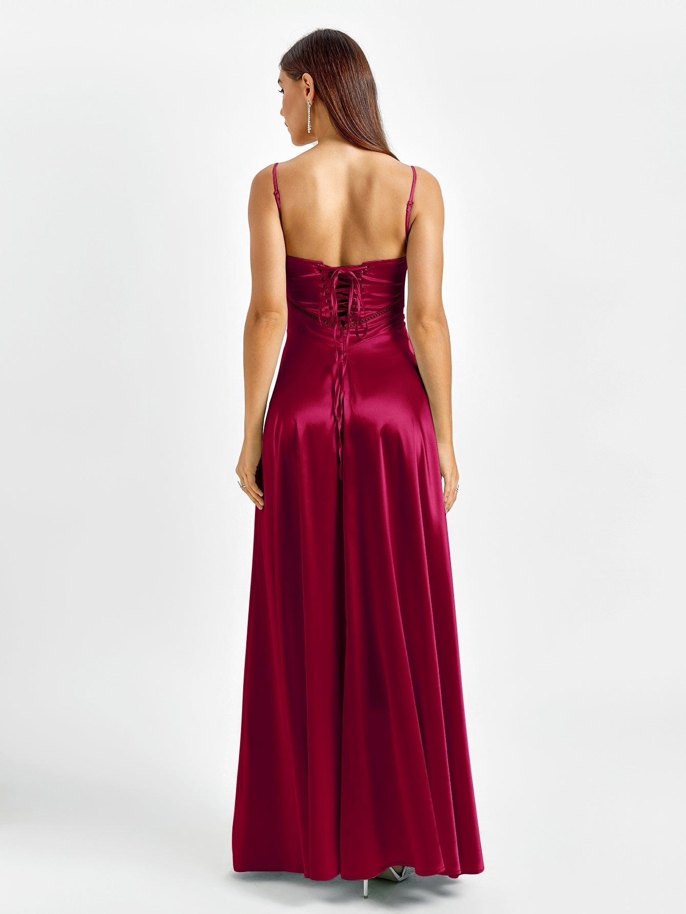 Crisscross Back Satin Maxi Dress - View 12