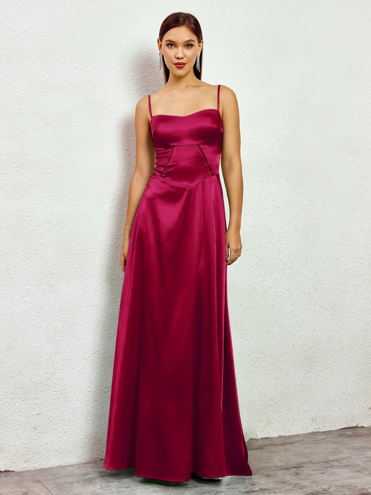 Satin Sweetheart Neck Spaghetti Strap Corset Bodice A-Line Maxi Dress 17