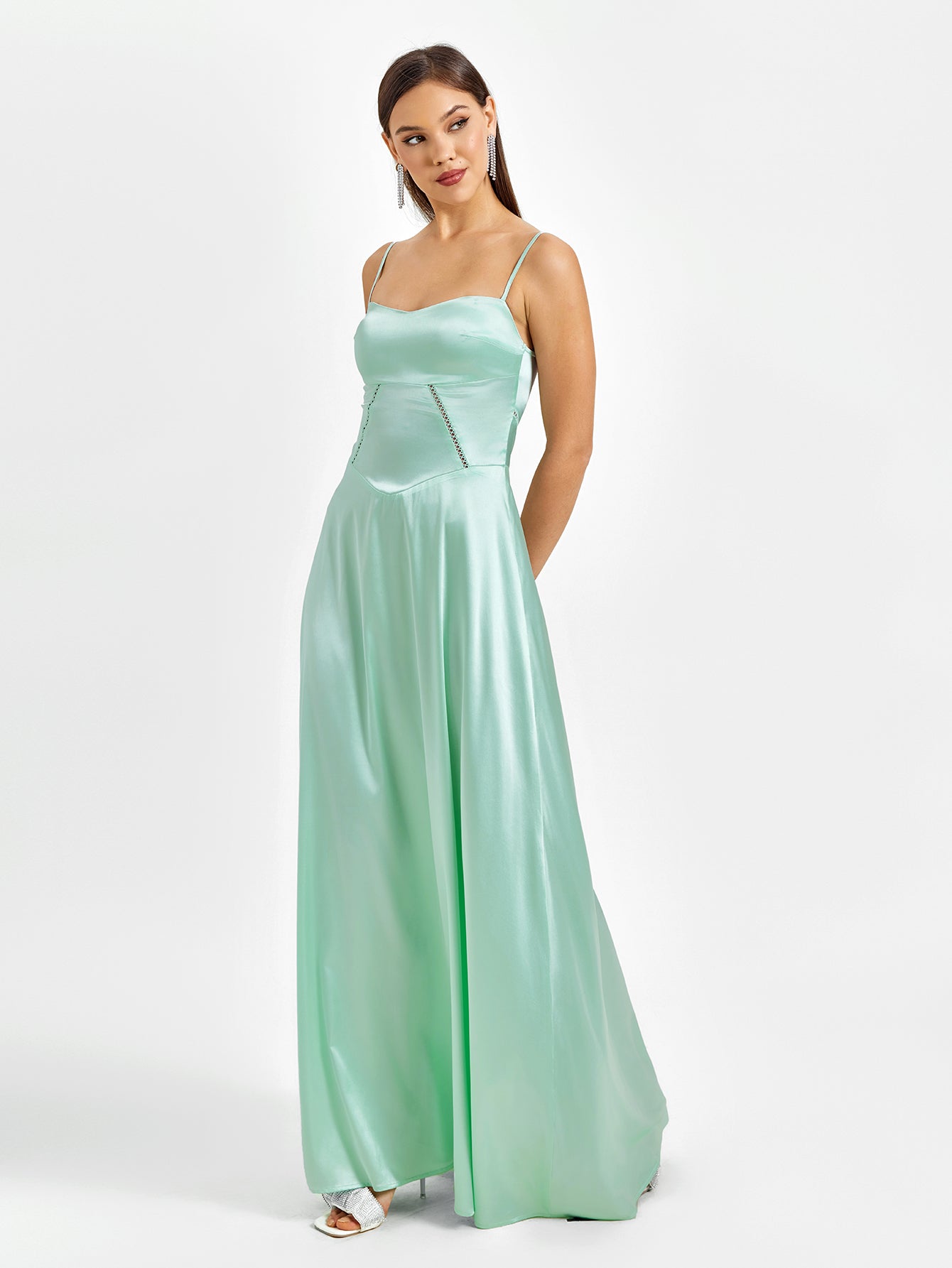Crisscross Back Satin Maxi Dress - View 19