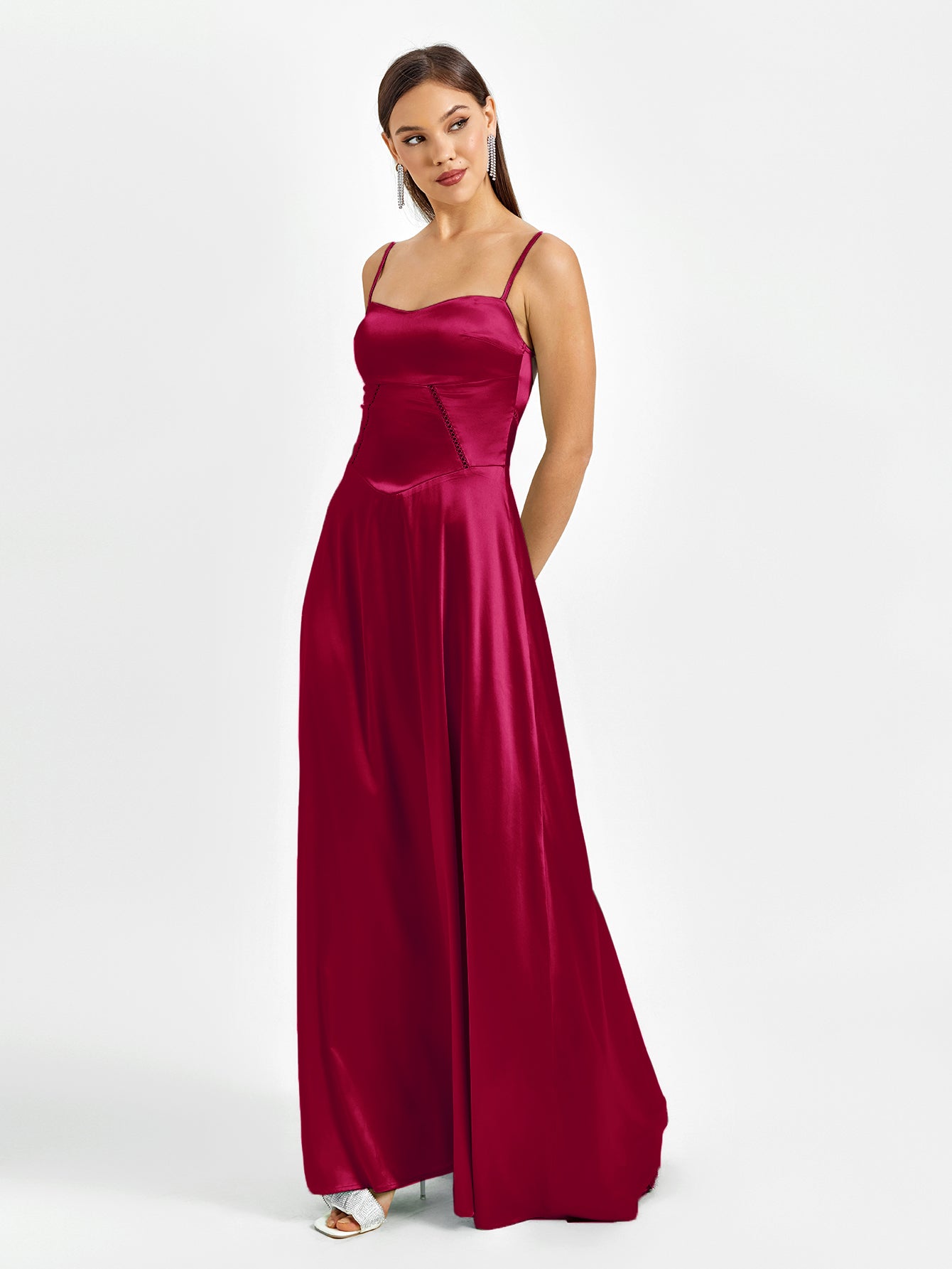 Crisscross Back Satin Maxi Dress - View 15