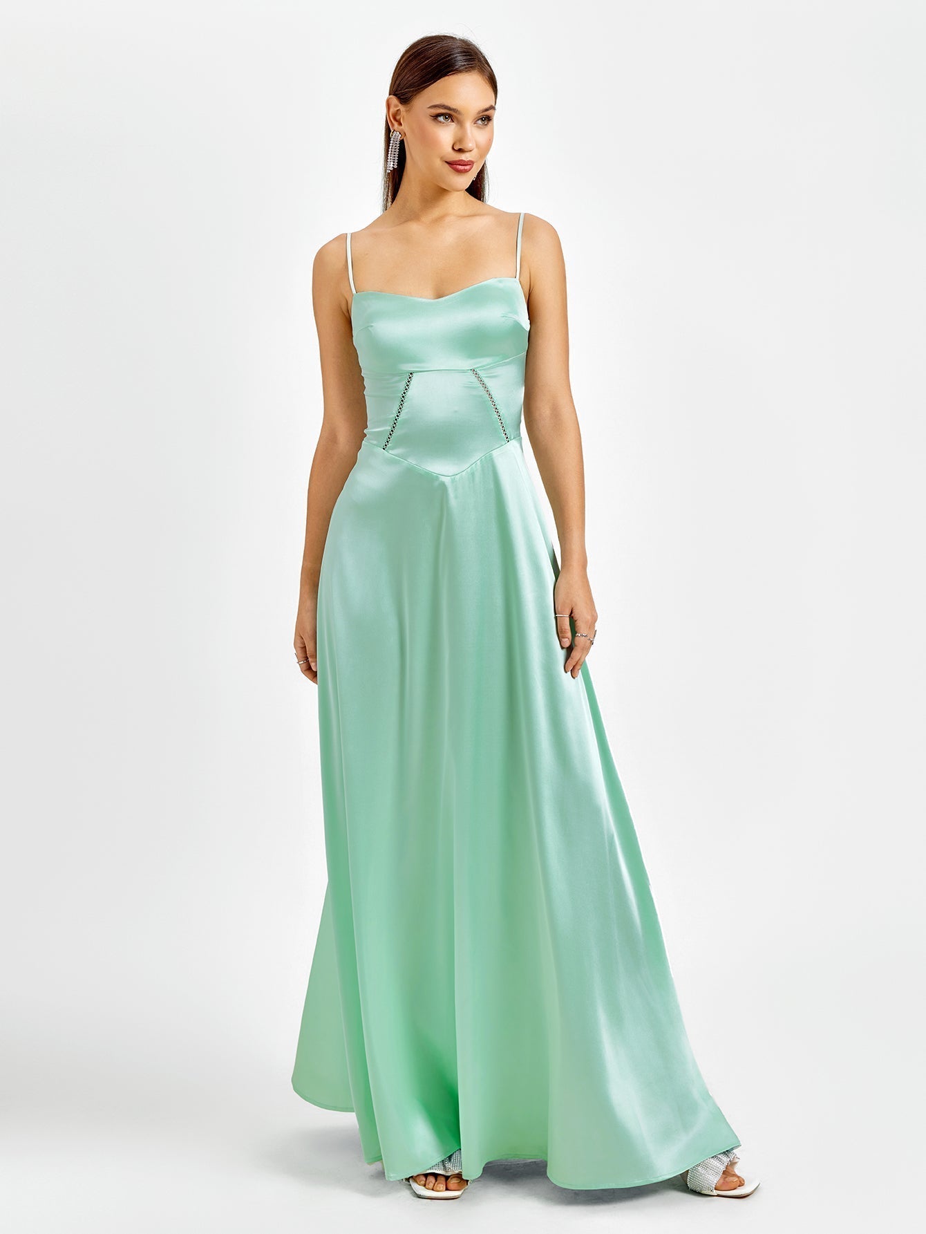 Crisscross Back Satin Maxi Dress - View 18