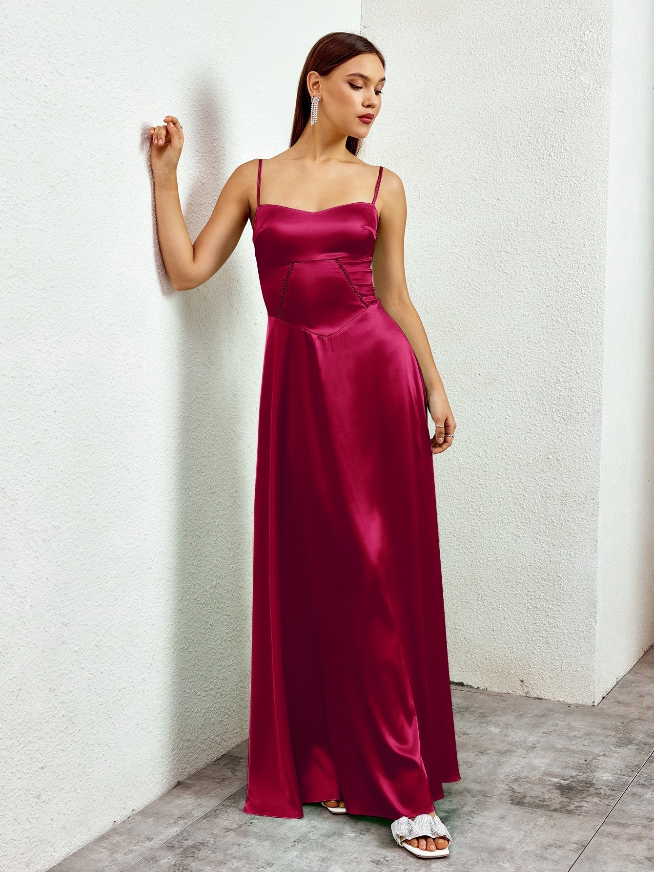 Crisscross Back Satin Maxi Dress - View 14