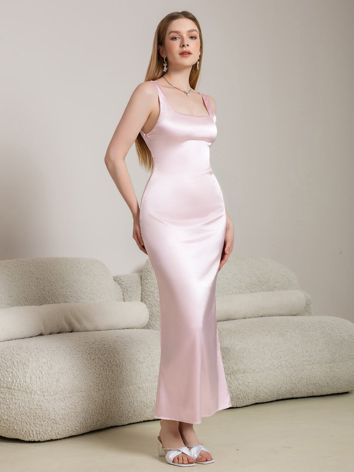 Satin Square Neck Sleeveless Bodycon Mermaid Maxi Dress 3