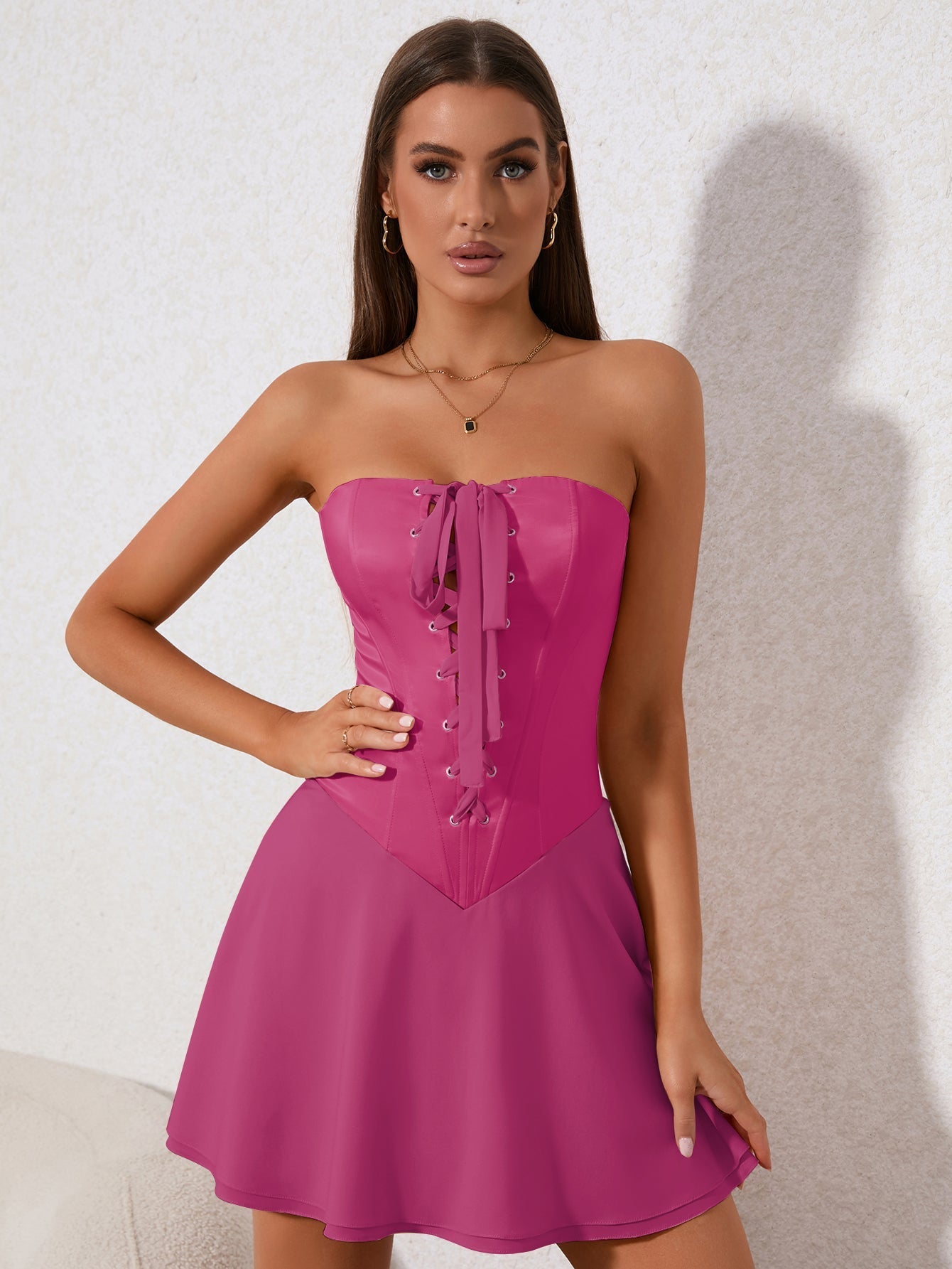 Strapless Corset Lace Up Fit and Flare Mini Dress