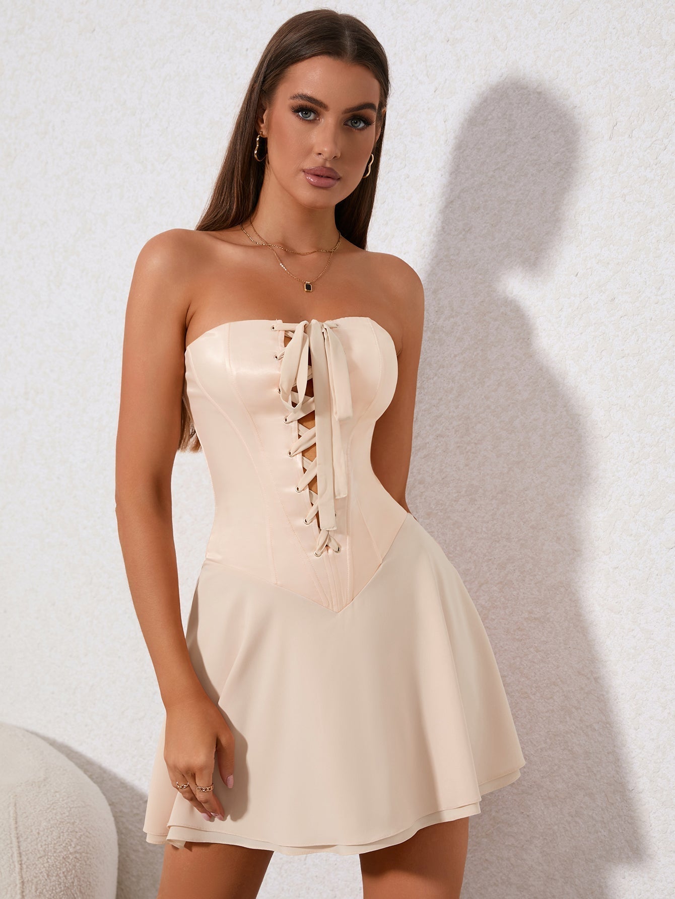 Strapless Corset Lace Up Fit and Flare Mini Dress