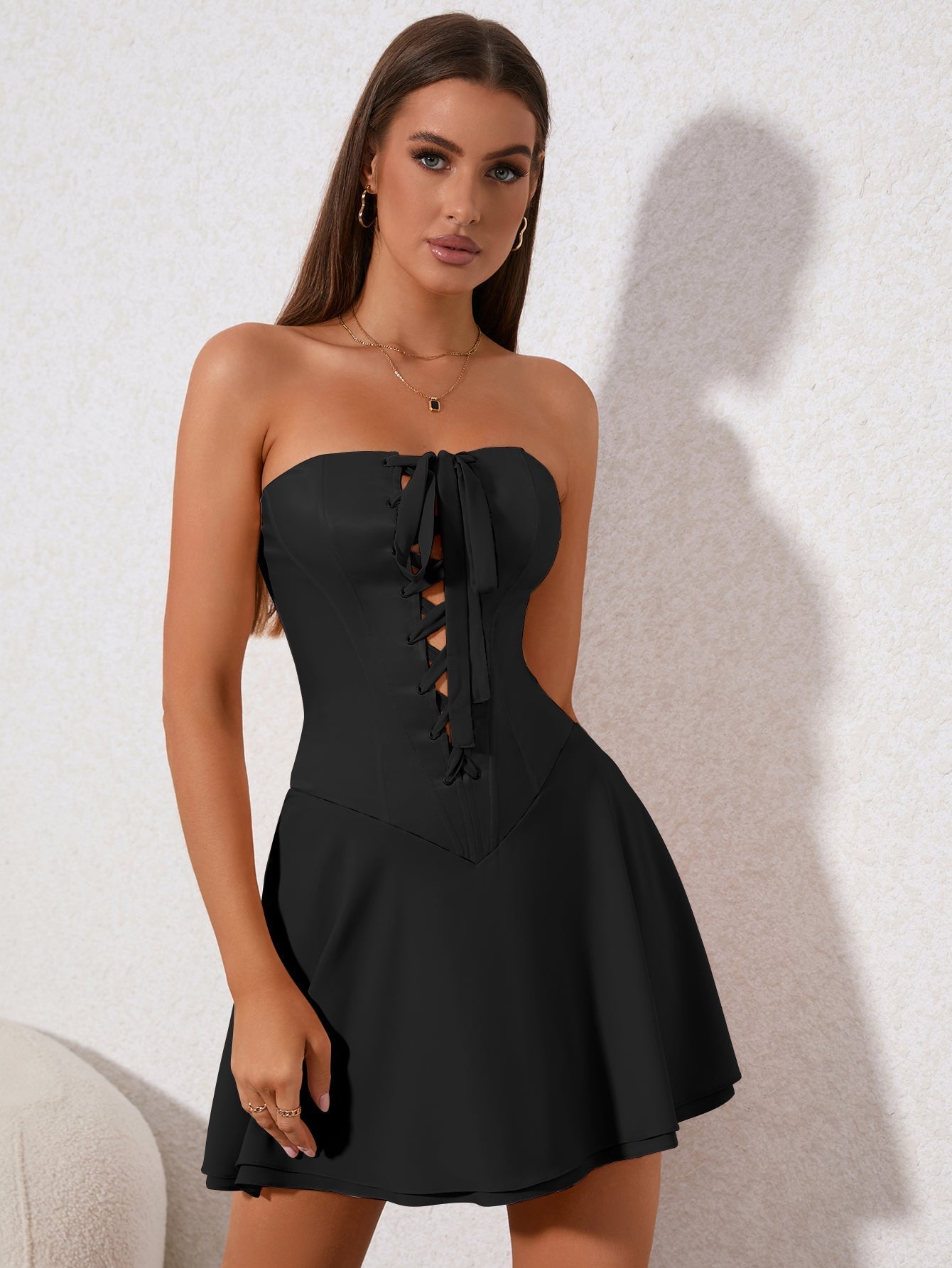 Strapless Corset Lace Up Fit and Flare Mini Dress