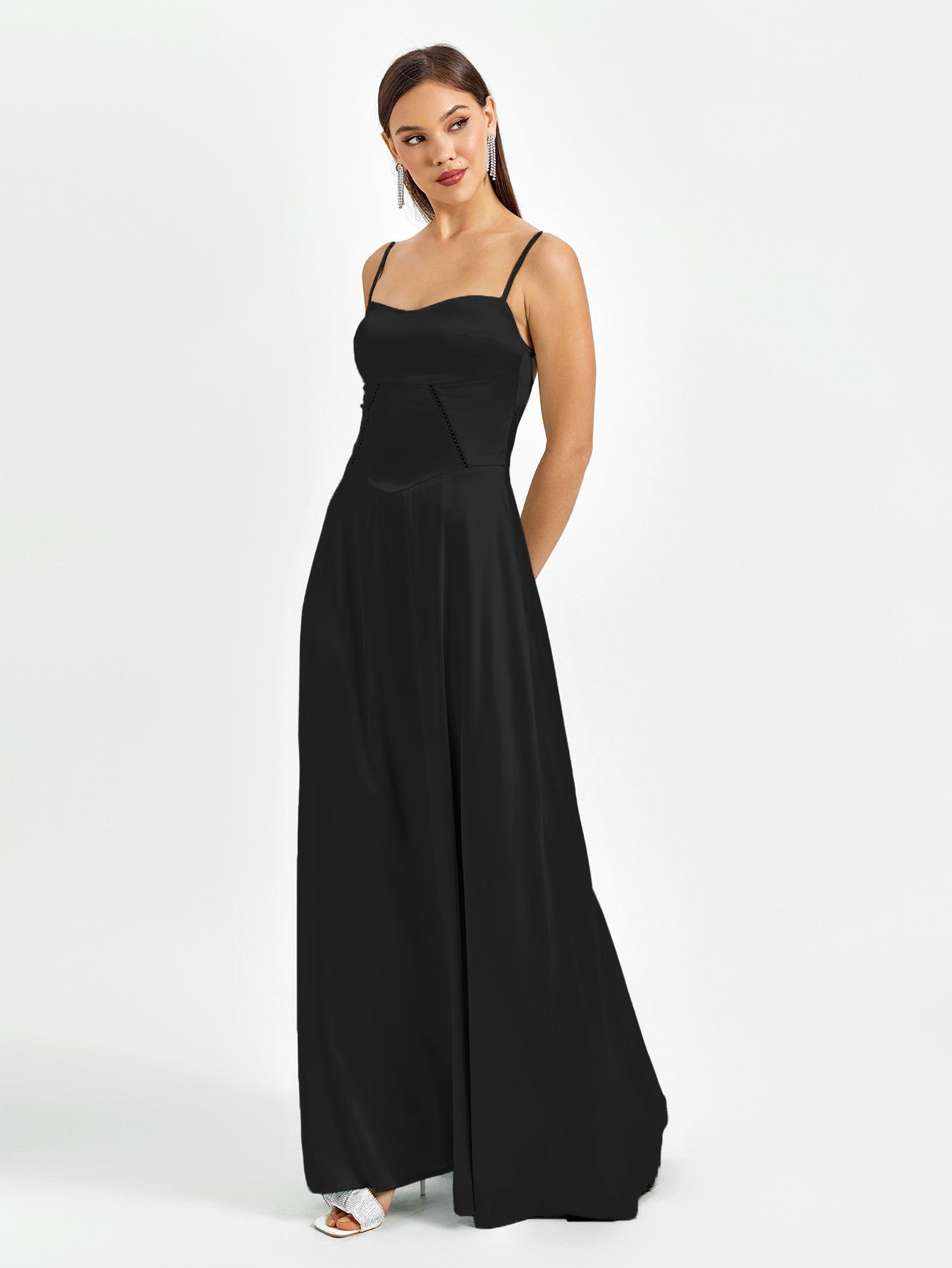 Crisscross Back Satin Maxi Dress - View 8