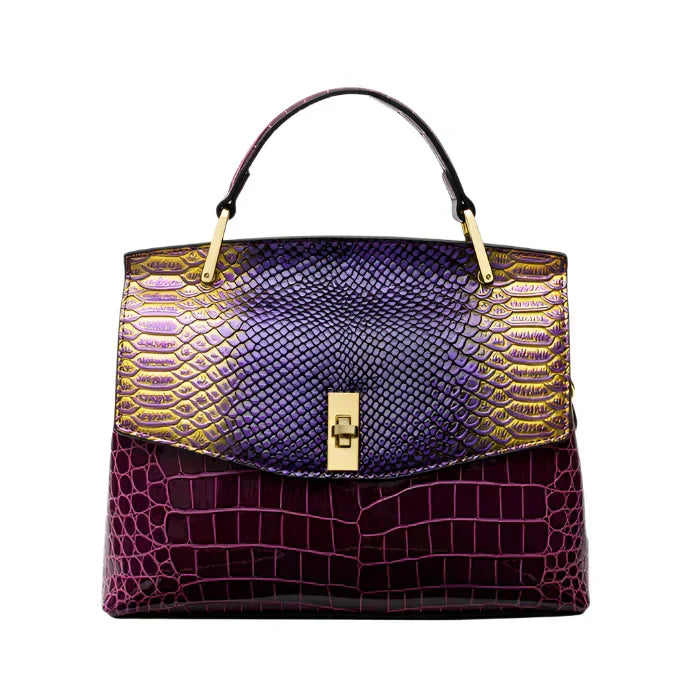 Snake Print Top Handle Structured Satchel Bag