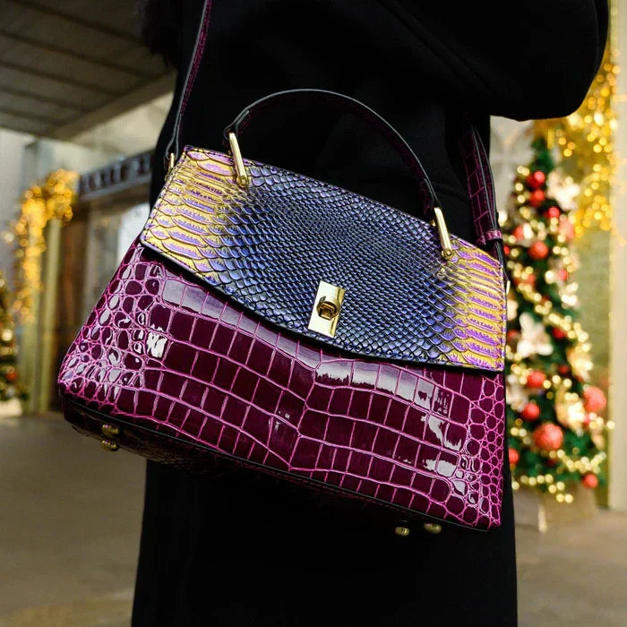 Snake Print Top Handle Structured Satchel Bag