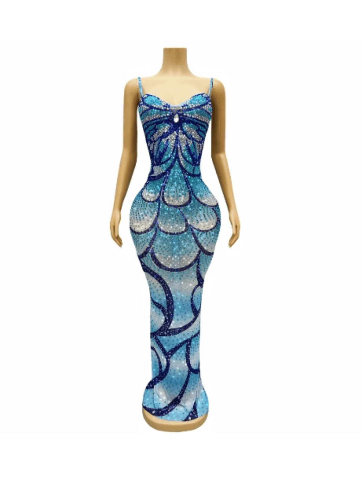 Crystal Embellished Spaghetti Strap Sweetheart Mermaid Maxi Gown