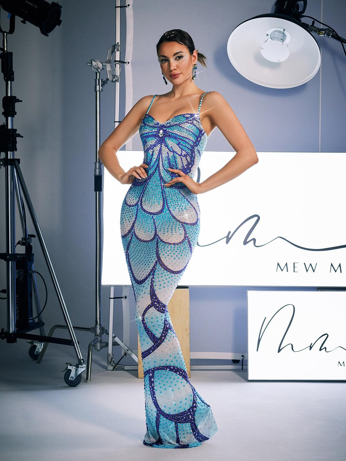 Crystal Embellished Spaghetti Strap Sweetheart Mermaid Maxi Gown